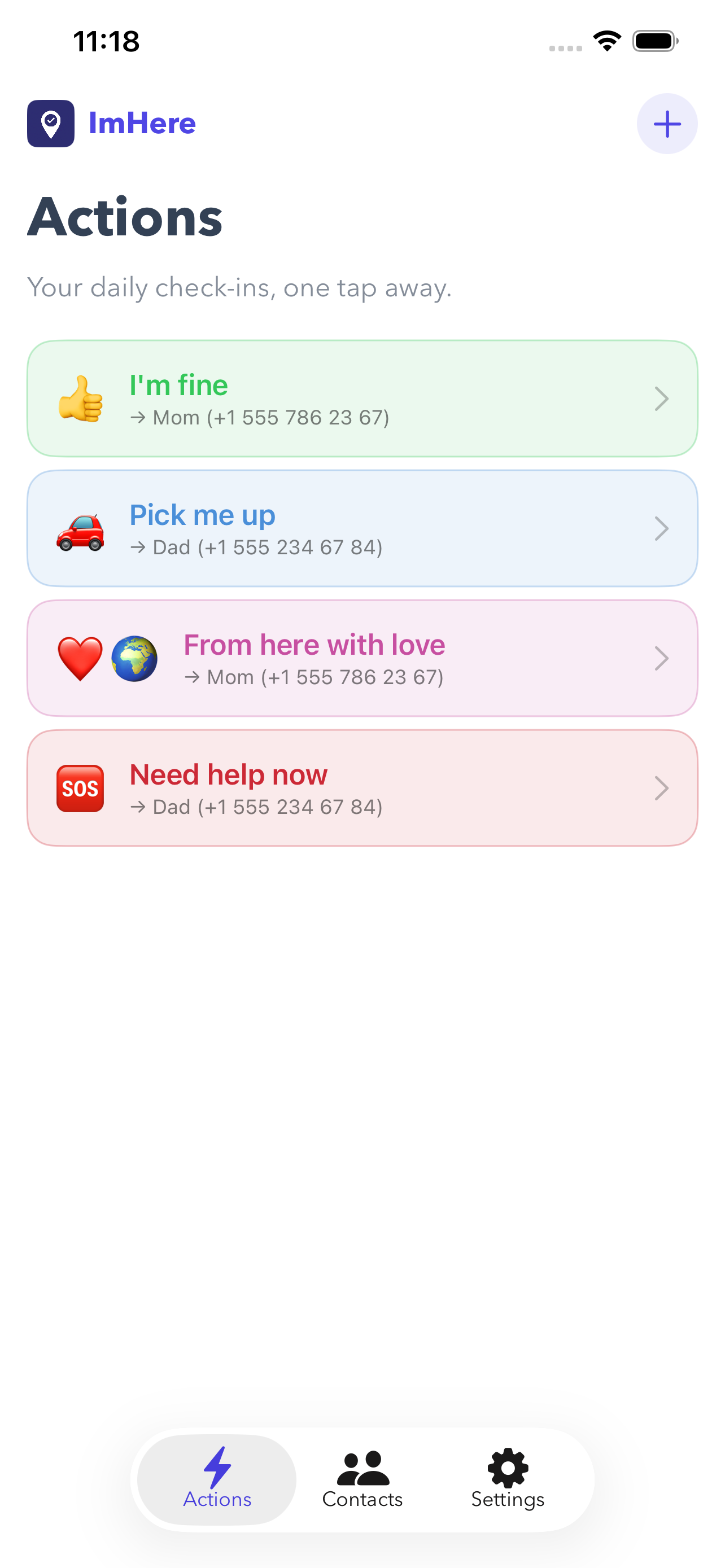 Im:Here contacts and action setup